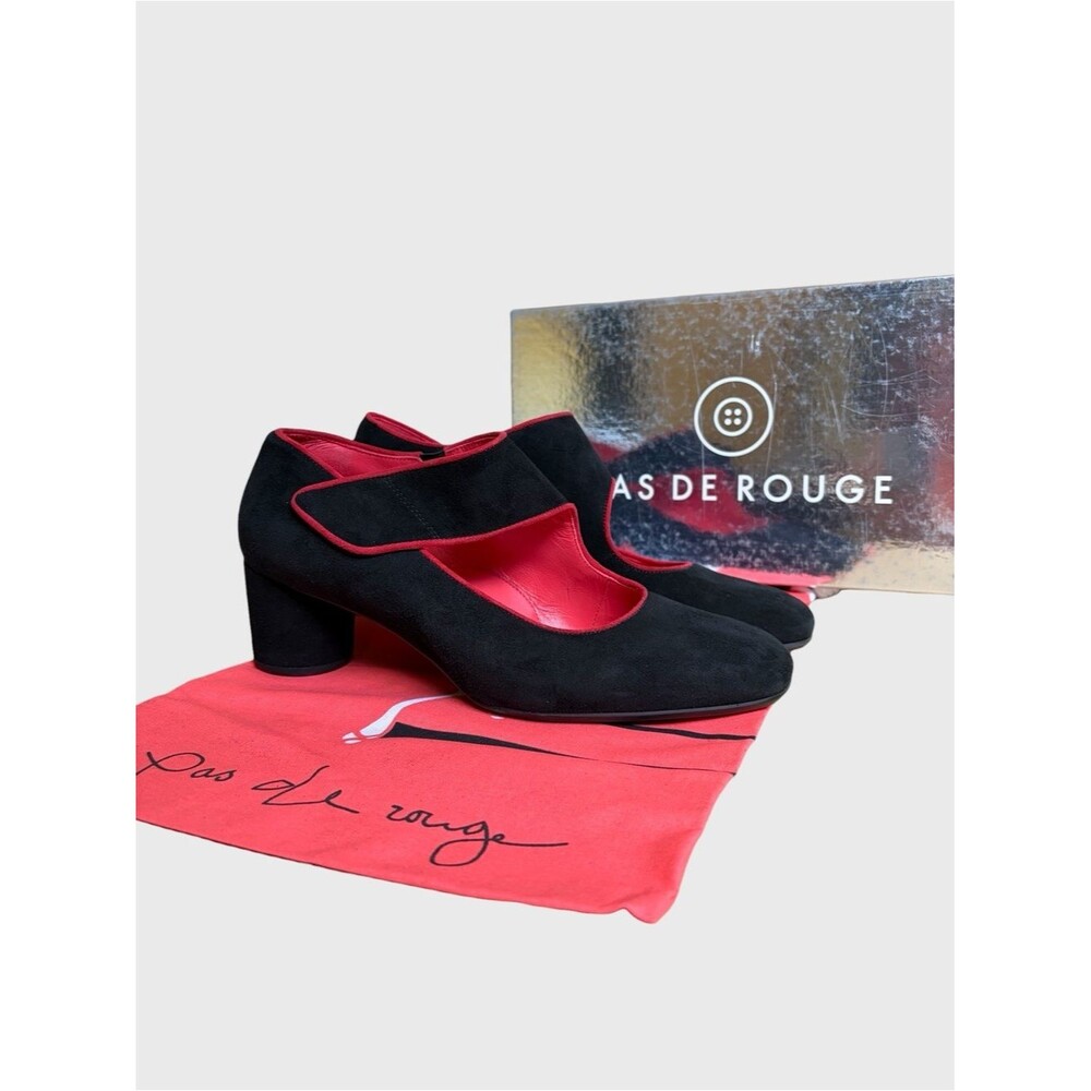 Pas de Rouge Chantal Black Suede Mary Jane Pumps 39 Feminine Quiet Luxury Italy